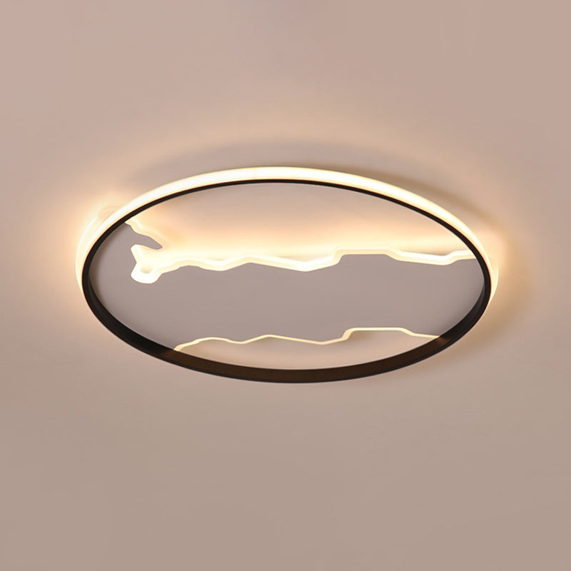 Nordic White Thin Loop Led Ceiling Light With Zigzag Panel Warm/White - 16.5’/20.5’ W