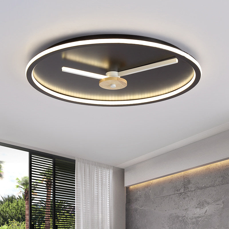 Ultra - Thin Led Ceiling Light With Adjustable Hour Hand Design For Modern Bedrooms In Black Or