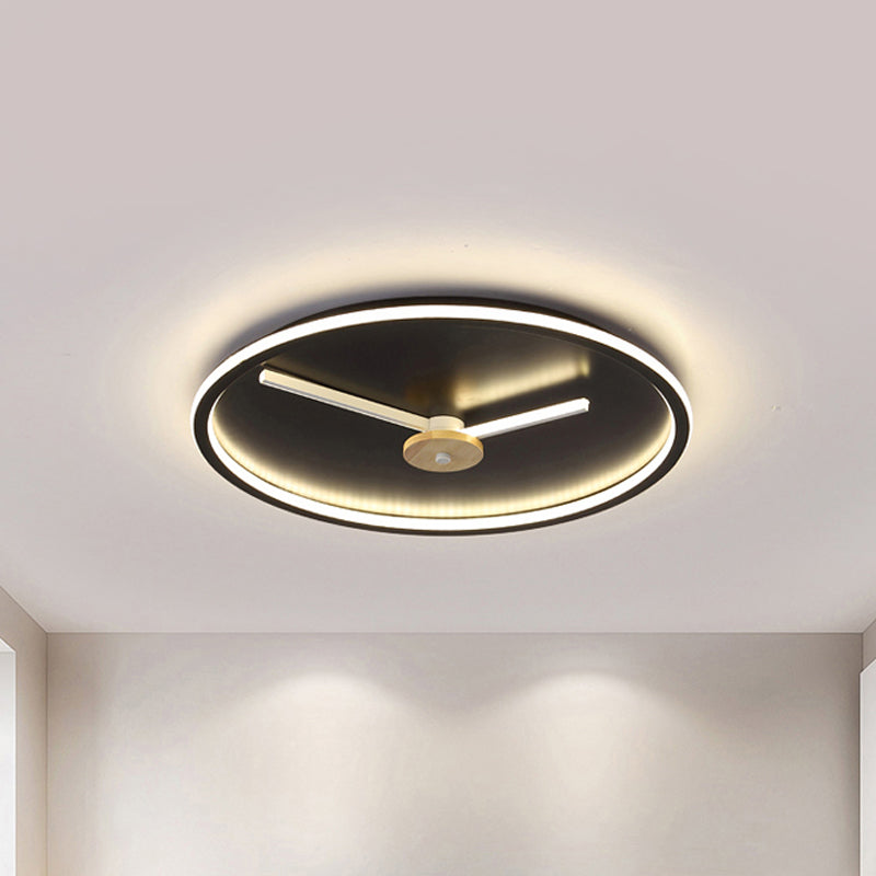 Ultra - Thin Led Ceiling Light With Adjustable Hour Hand Design For Modern Bedrooms In Black Or