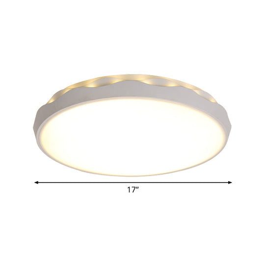 Minimalist Iron Ceiling Light 17’/21’ Dia Flush Mount White Rounded Design Led Scalloped Edge