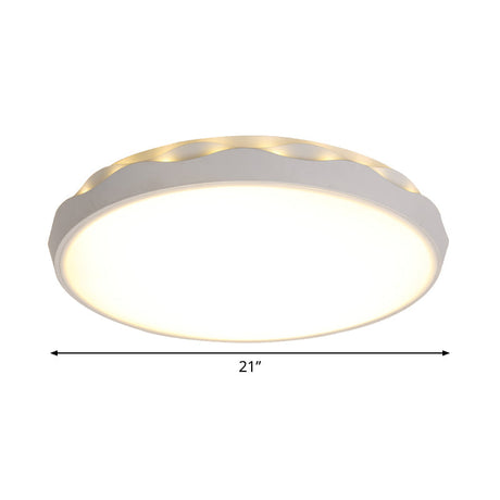 Minimalist Iron Ceiling Light 17/21 Dia Flush Mount White Rounded Design Led Scalloped Edge