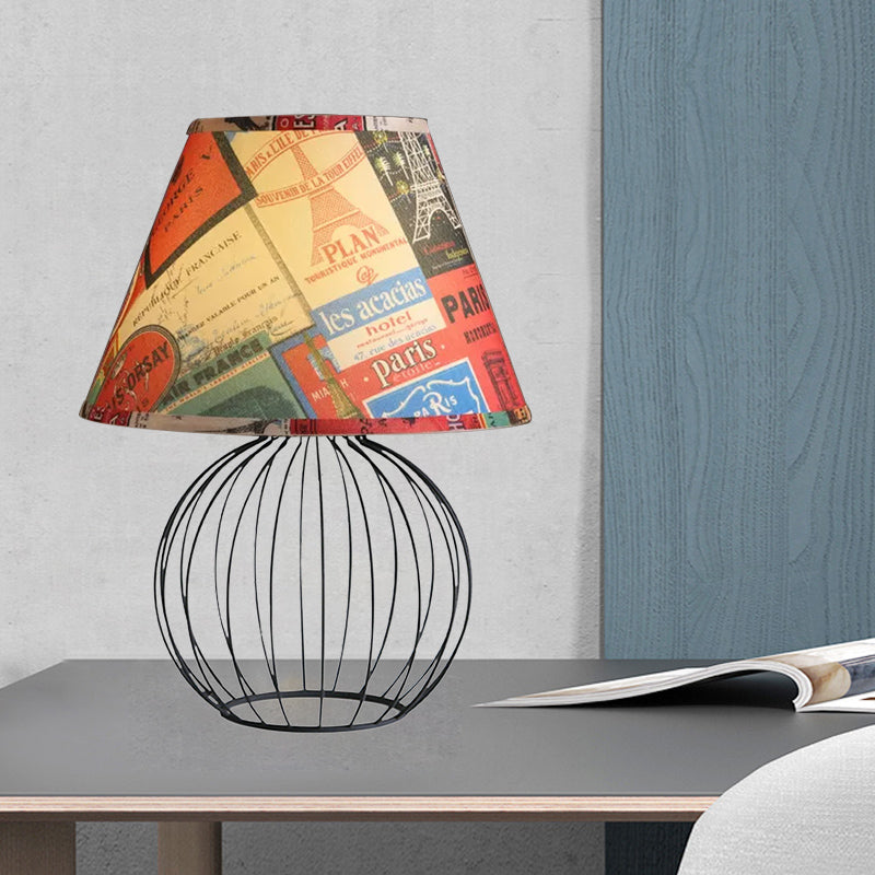 Vintage Fabric Black Nightstand Light With Orb Cage Base - Elegant Desk Lighting For Living Room And