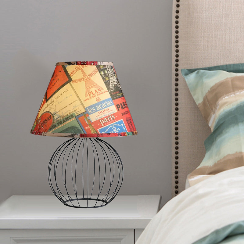 Vintage Fabric Black Nightstand Light With Orb Cage Base - Elegant Desk Lighting For Living Room And
