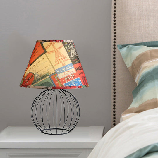 Vintage Fabric Black Nightstand Light With Orb Cage Base - Elegant Desk Lighting For Living Room And