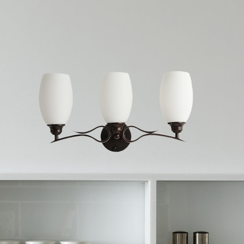Traditional Milk Glass Vanity Sconce In Black - 3/4 Lights For Bathroom