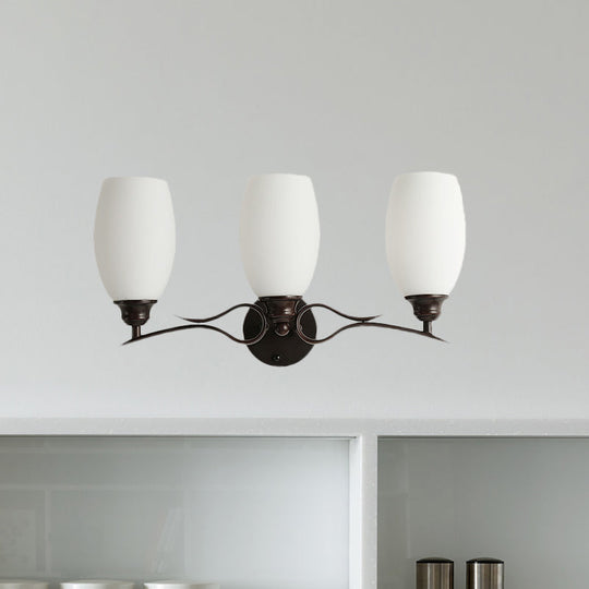 Traditional Milk Glass Vanity Sconce In Black - 3/4 Lights For Bathroom