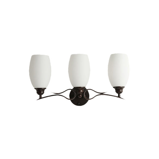 Traditional Milk Glass Vanity Sconce In Black - 3/4 Lights For Bathroom