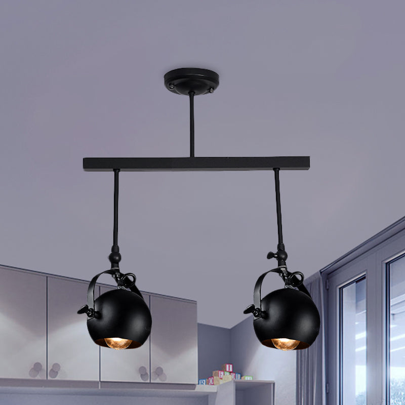 Industrial Iron Dome Restaurant Semi Flush Mount Ceiling Light Fixture With Linear Design - 2/3