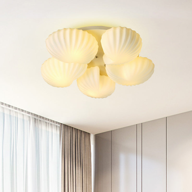 Modern Semi - Mount 5 - Light Ceiling Lamp With Frosted White Glass And Shell Scallop Design