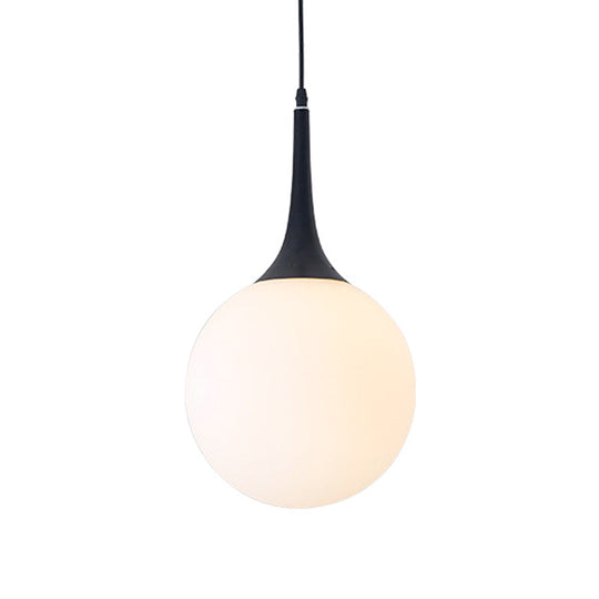 Raindrop Pendant Lamp - Modern Opal Glass 1-Bulb 6/10 Diameter Black Perfect Dining Table Hanging