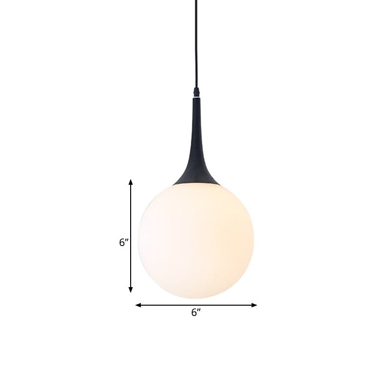 Raindrop Pendant Lamp - Modern Opal Glass 1-Bulb 6/10 Diameter Black Perfect Dining Table Hanging