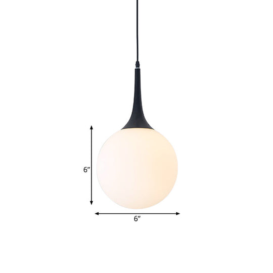 Raindrop Pendant Lamp - Modern Opal Glass 1-Bulb 6/10 Diameter Black Perfect Dining Table Hanging