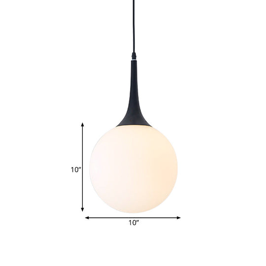 Modern Opal Glass Raindrop Pendant Lamp | 6’/10’ Dia 1 Bulb Black Dining Table Hanging Light