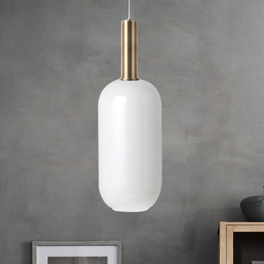Minimalist Opal Glass Ceiling Pendant - Brass 1 Light Hanging Lamp For Table White