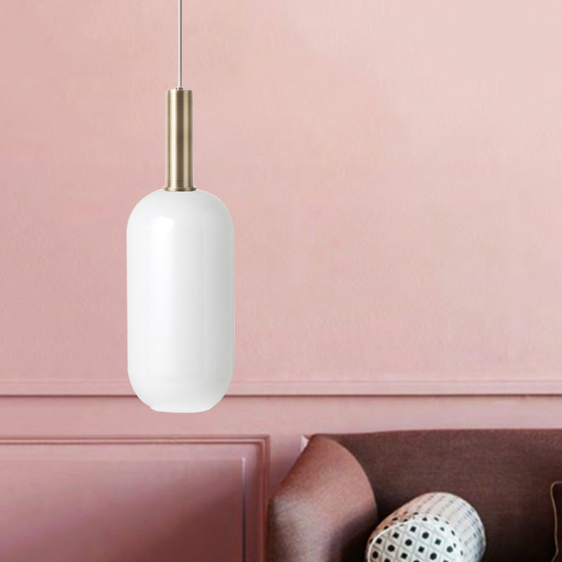 Minimalist Opal Glass Ceiling Pendant - Brass 1 Light Hanging Lamp For Table