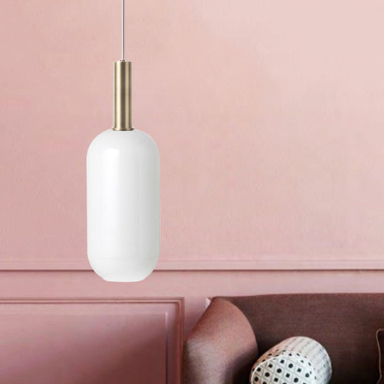 Minimalist Opal Glass Ceiling Pendant - Brass 1 Light Hanging Lamp For Table