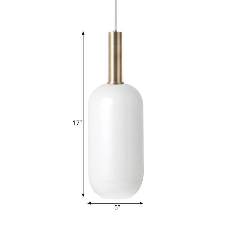 Minimalist Opal Glass Oblong Ceiling Pendant With Brass Frame - 1-Light Hanging Lamp Kit For Tables
