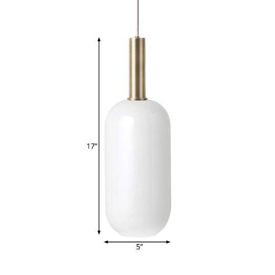 Minimalist Opal Glass Ceiling Pendant - Brass 1 Light Hanging Lamp For Table