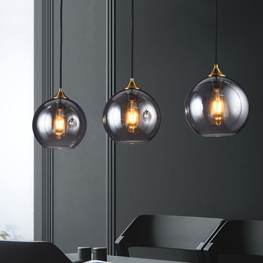 Retro Smoke Grey Glass Brass Pendant Light Fixture With Dome Shade