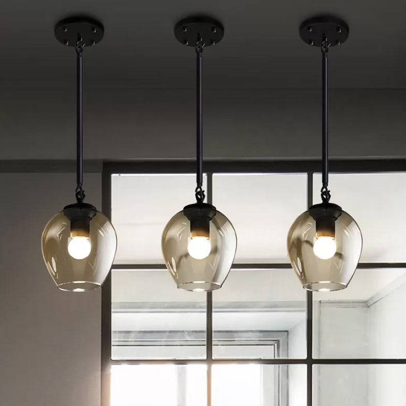 Retro Clear Dimple Glass Pendant Ceiling Light With 1 Head - Black/Gold For Kitchen