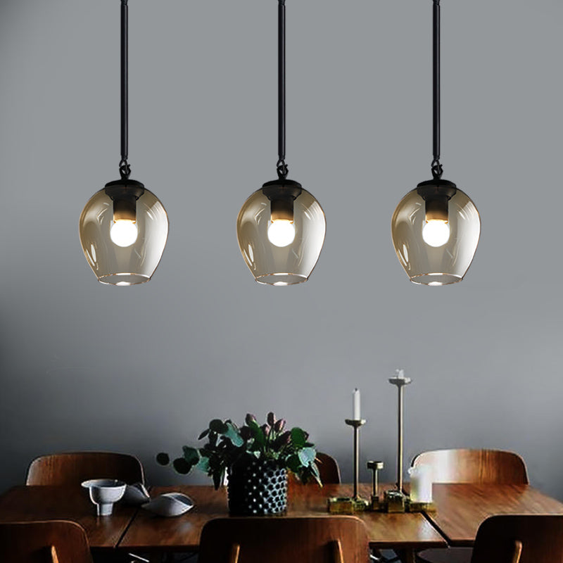 Retro Clear Dimple Glass Pendant Ceiling Light With 1 Head - Black/Gold For Kitchen