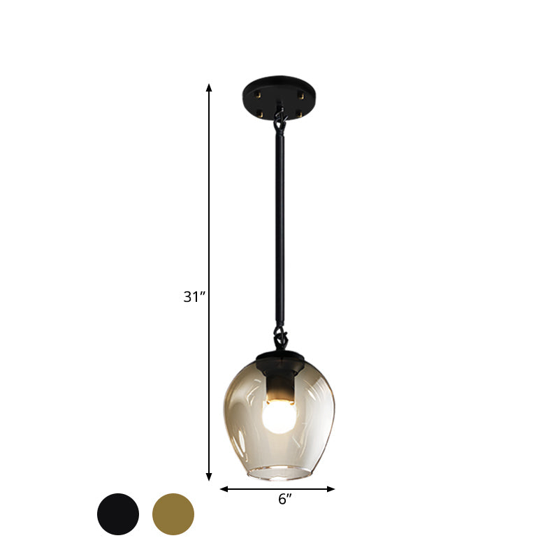 Retro Clear Dimple Glass Pendant Ceiling Light With 1 Head - Black/Gold For Kitchen