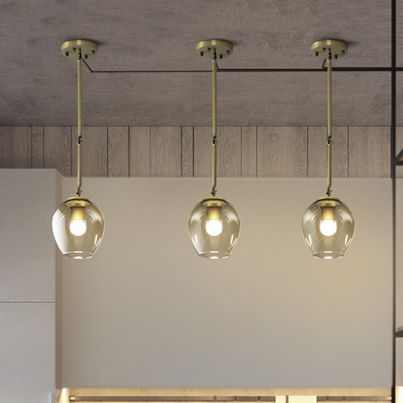 Retro Clear Dimple Glass Pendant Ceiling Light With 1 Head - Black/Gold For Kitchen