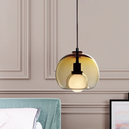 Smoke/Cognac Glass Dual Hemisphere Pendant - Minimalist 1 Light Ceiling Lamp