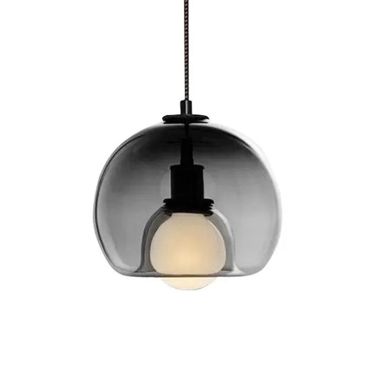 Smoke/Cognac Glass Dual Hemisphere Pendant - Minimalist 1 Light Ceiling Lamp