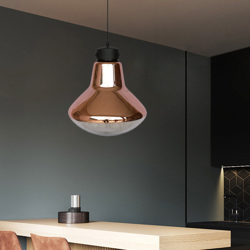 Copper Mirrored Glass Pendant Light For Dining Room - Modernist Design With 1-Light Suspension