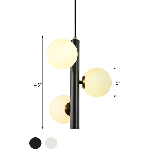 Contemporary Black/White Plumb Chandelier With 3 Frosted Glass Heads - Ceiling Pendant For Dining