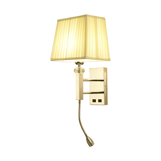 Contemporary Led Wall Sconce In Chrome For Living Room - Tapered Fabric Design