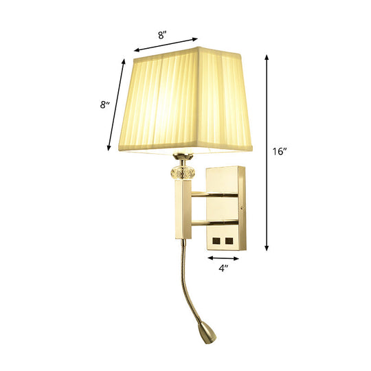 Contemporary Led Wall Sconce In Chrome For Living Room - Tapered Fabric Design