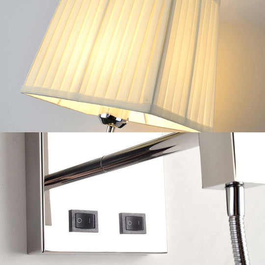 Contemporary Led Wall Sconce In Chrome For Living Room - Tapered Fabric Design