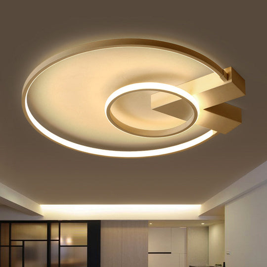 Contemporary White/Gold Led Ceiling Flush Mount With Chic 2-Circle Design