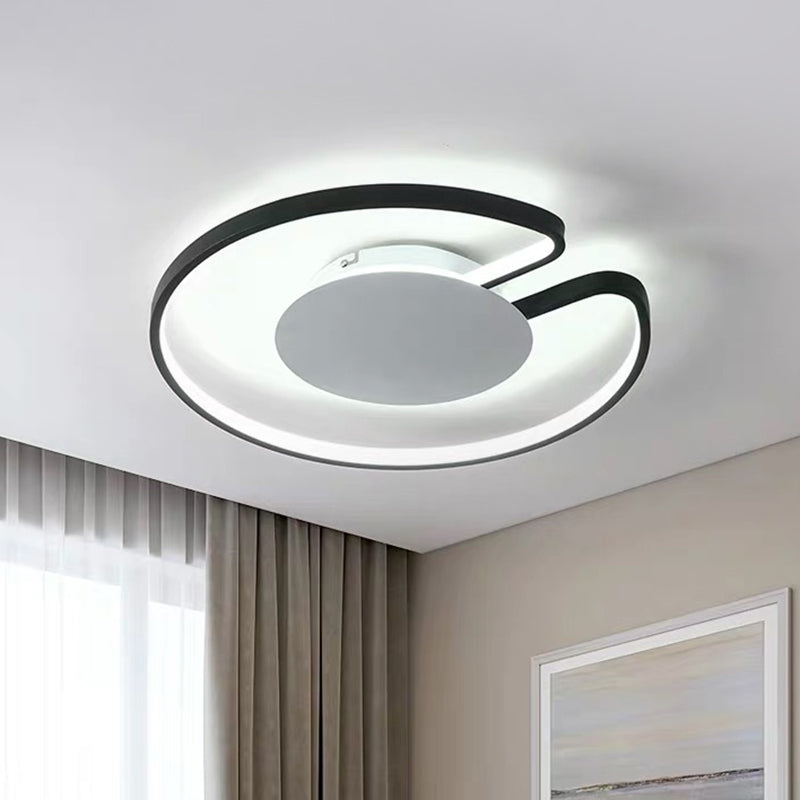 Modern Led Flush Mount Light Iron White And Black Inner Hoop Ceiling Lamp - 15’/19’ W Open Design