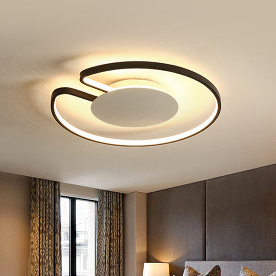 Modern Led Flush Mount Light Iron White And Black Inner Hoop Ceiling Lamp - 15/19 W Open Design