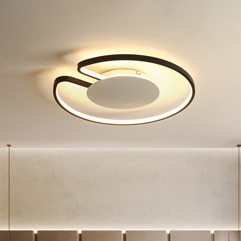 Modern Led Flush Mount Light Iron White And Black Inner Hoop Ceiling Lamp - 15/19 W Open Design