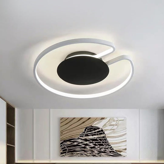 Modern Led Flush Mount Light Iron White And Black Inner Hoop Ceiling Lamp - 15/19 W Open Design