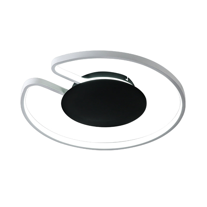 Modern Led Flush Mount Light Iron White And Black Inner Hoop Ceiling Lamp - 15/19 W Open Design