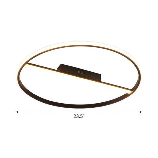 Minimalist Black Flush Mounted Led Ceiling Lamp With Cross Bar - 18’/23.5’ Diameter Warm/White Light