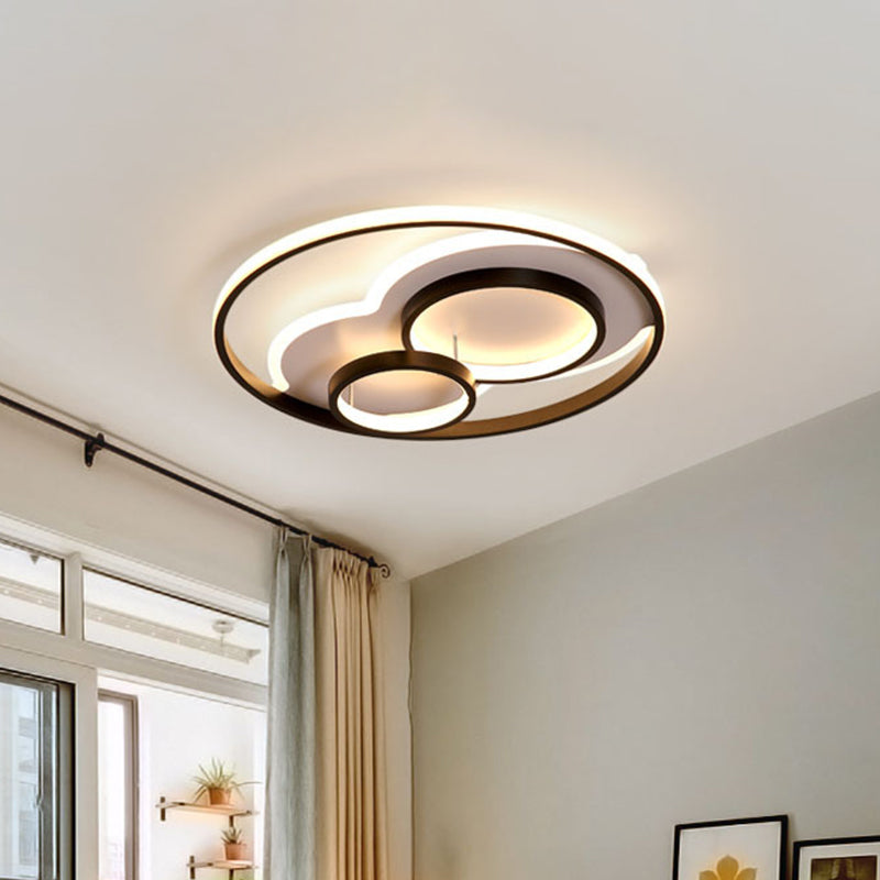 Modern Black Led Flush Mount Ceiling Lamp With Multi-Ring Acrylic Design In Warm/White Light -