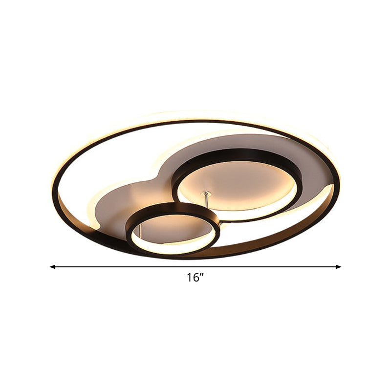 Modern Black Led Flush Mount Ceiling Lamp With Multi - Ring Acrylic Design In Warm/White Light -