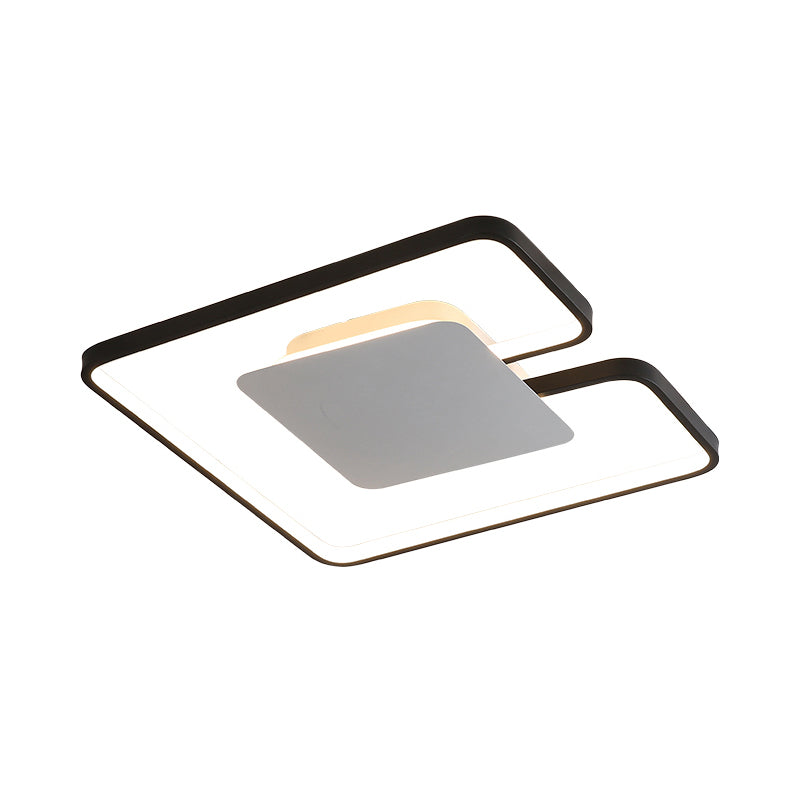 Simple Iron Led Flushmount Ceiling Fixture With Gap Design For Bedroom - Square Frame Thin
