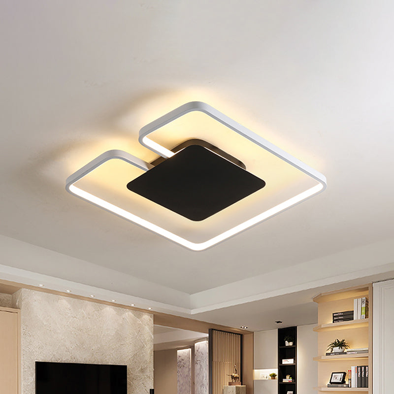 Simple Iron Led Flushmount Ceiling Fixture With Gap Design For Bedroom - Square Frame Thin