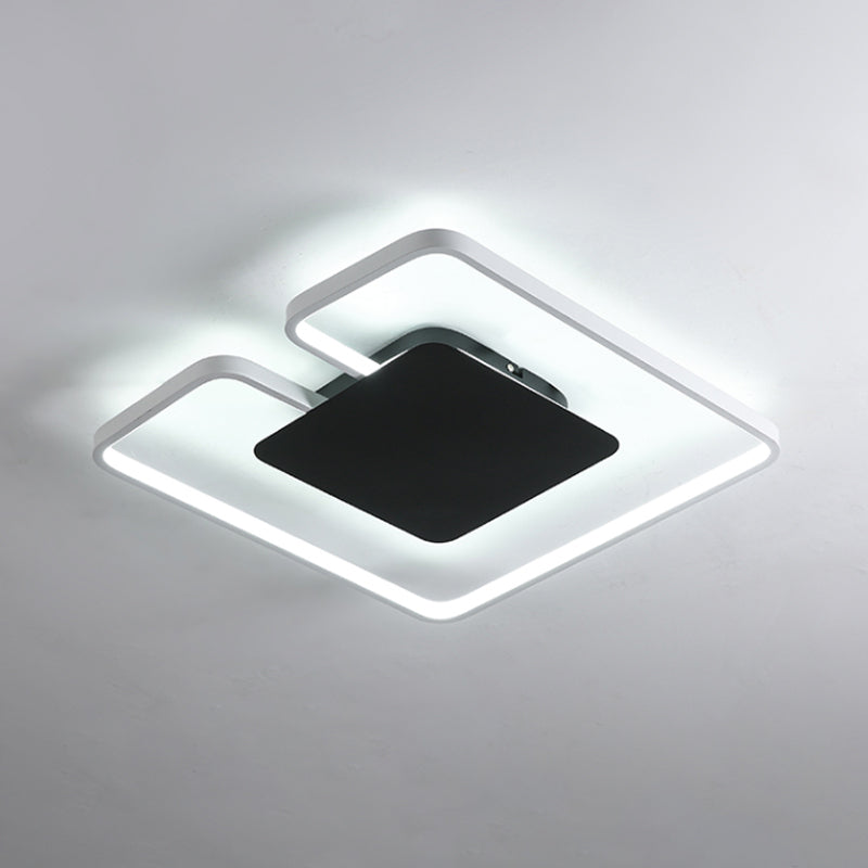 Simple Iron Led Flushmount Ceiling Fixture With Gap Design For Bedroom - Square Frame Thin