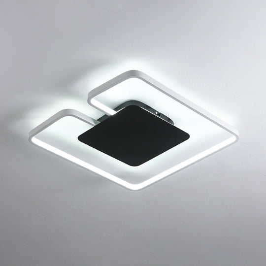 Simple Iron Led Flushmount Ceiling Fixture With Gap Design For Bedroom - Square Frame Thin