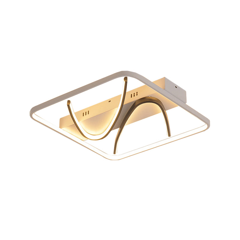 Modern Led Ceiling Light: Square Frame Bedroom Flush Mount With Dual Curved Line In Black - White