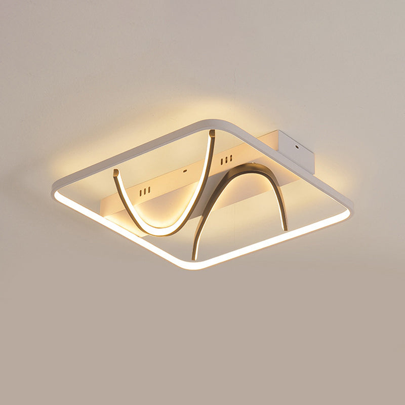 Modern Led Ceiling Light: Square Frame Bedroom Flush Mount With Dual Curved Line In Black - White