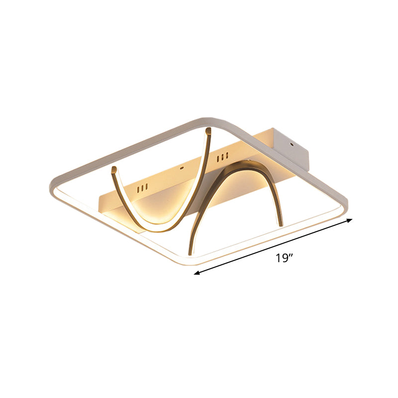 Modern Led Ceiling Light: Square Frame Bedroom Flush Mount With Dual Curved Line In Black - White